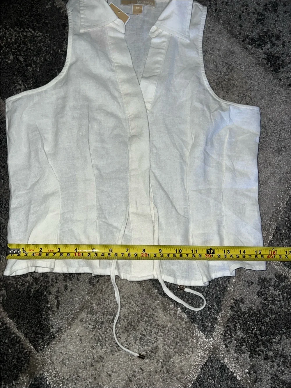 Michael Kors White Linen Sleeveless Tie-Front Blouse